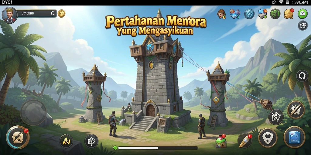 Tangkapan layar DY01 menunjukkan aksi menara bertahan di medan perang yang mendebarkan.