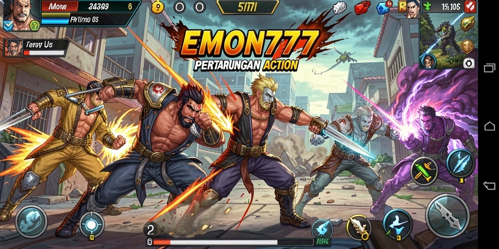 Tangkapan layar gameplay EMON777 dengan aksi berapi-api dan grafis menakjubkan.