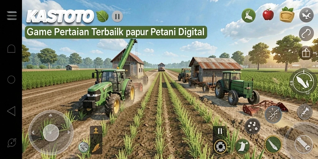 Screenshot KASTOTO menampilkan petani merawat kebun dengan tanaman hijau subur.