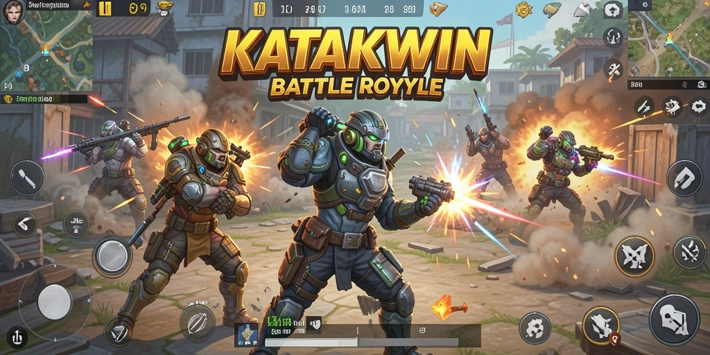 Tampilan utama gameplay KATAKWIN dalam pertempuran Battle Royale.