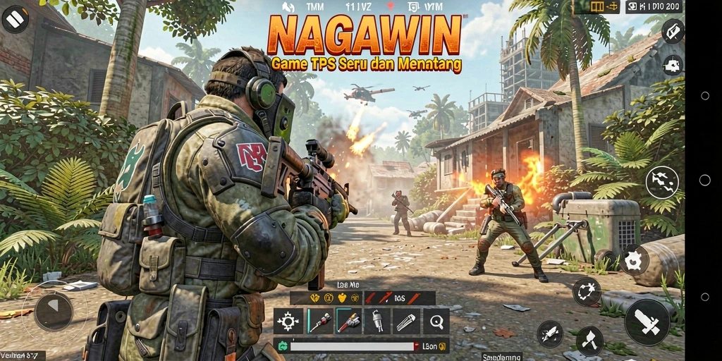 Tampilan gameplay seru dari NAGAWIN dengan aksi tembak-menembak intens.