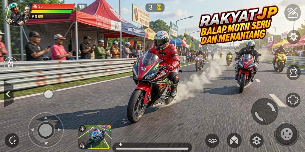 Tampilan gameplay seru dari RAKYATJP saat balapan di trek.