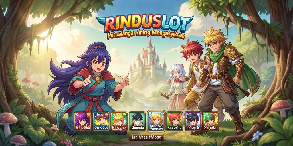 Screenshot menunjukkan karakter anime beraksi dalam RINDUSLOT.