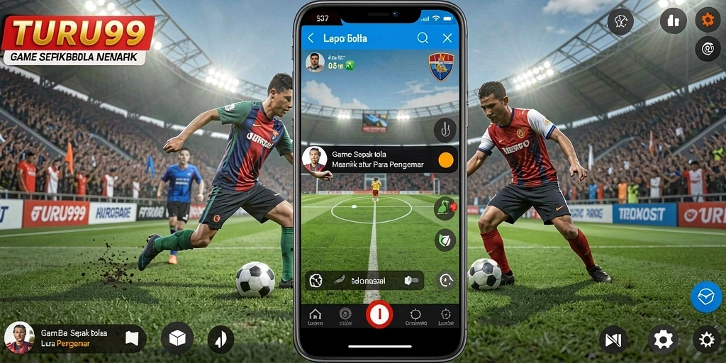 Tampilan utama gameplay TURU99 dengan aksi permainan sepak bola yang seru.